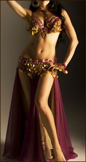 fuschia coin costume with gold underskirt